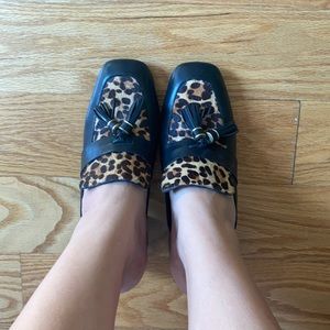 Tahari mule animal print genuine calf leather